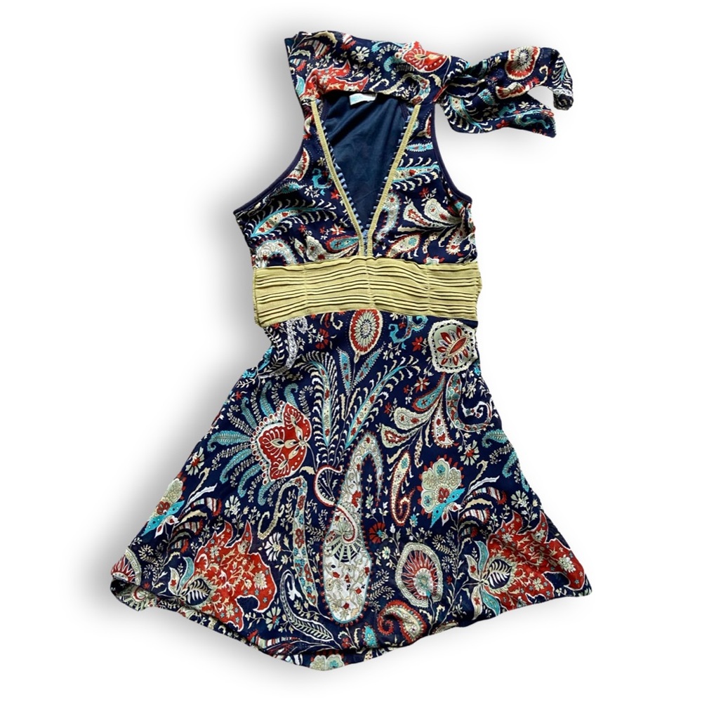 Mini dress halter neck patterned floral short dress a line flattering navy green